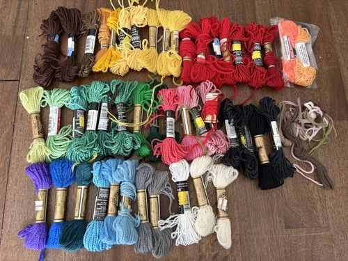 Large Vintage Needlepoint Plastic Canvas Yarn Lot Needloft Persian Multicolor - product listing photo