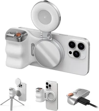 Fun Shot Magnetic Phone Camera Grip + C03 Magnetic Selfie Light (Silver) Bundle
