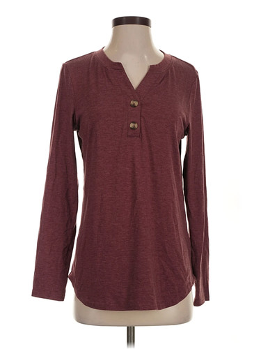 Automet Women Red Long Sleeve Henley S