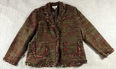 Selene Sport Womens Long Sleeve Tweed Blazer Frayed Hem Multicolor Size 18W