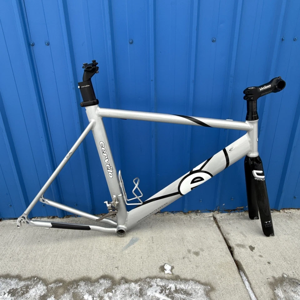 Cuadro y horquillas Cervelo 56 cm Vroomen diseño blanco duelo carretera triatlón bicicleta de carreras Foto 2 de 4