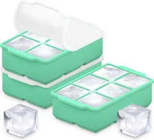 KitchFort Large Silicone Ice Cube Tray (3-Pack), Easy Release 3-Pack, Green 