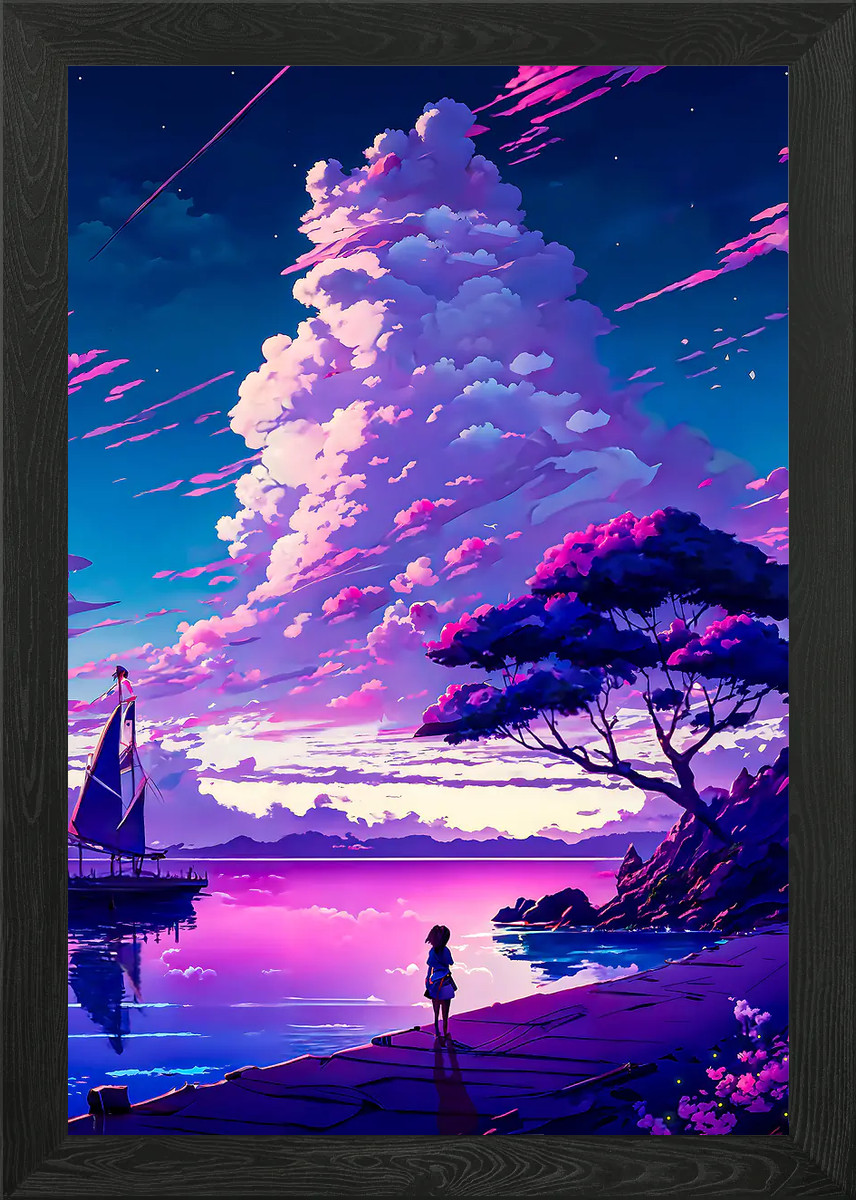 Póster arte de pared enmarcado niña en el mar lienzo impresión cuadro