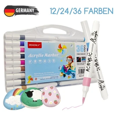 MARKENLOS Acrylstifte Wasserfest 12/24/36 Farben für Stein Glas Keramik Holz Leinwand DIY
