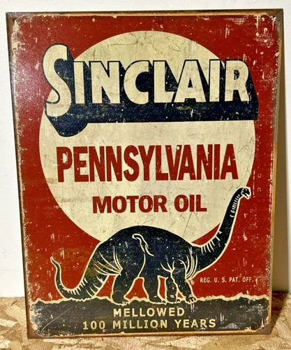 Sinclair Pennsylvania Motor Oil Metal Sign Tin Vintage Garage Rustic Dinosaur