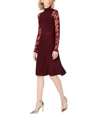 I.N.C Womens Lace Sleeve Sweater Dress, Red, X-Small