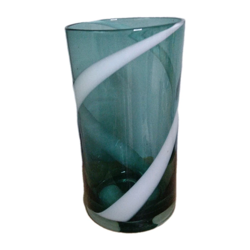 Translucent Aqua /White Swirl Cylinder Flower Vase 11" Tall Centerpiece  - Image 3 of 4