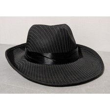 Vintage 1920s Pinstripe Gangster Costume Fedora Hat Black Satin Band Mafia 20s