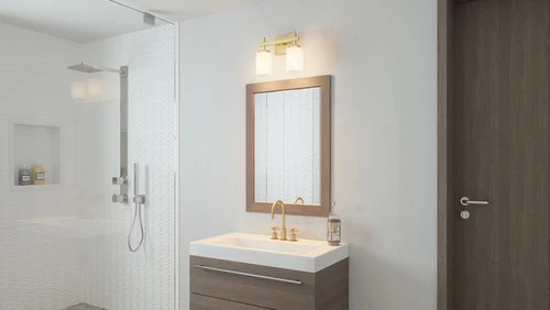 Wilburn Modern LED Bath Vanity Lights, 13 Inch 2-Light Satin Brass Bathroom L... - Picture 2 of 9