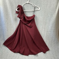 JASAMBAC Burgundy Bow One Shoulder Dress A-Line With Pockets Medium NWOT