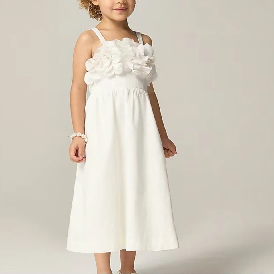 Vestido midi con apliques florales de algodón satinado talla 6 marfil J Crew para niñas Foto 2 de 4