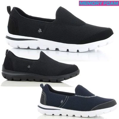 Ladies Get Fit Go Walking Slip On Gym Fitness Memory Foam Trainers Shoes Size
