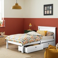 Brooklyn Single Bed Frame and Drawer - White | Wooden Bed Storage Saving