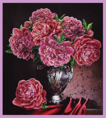 Bead embroidery kit Velvet Peonies hand embroidery needlework kit