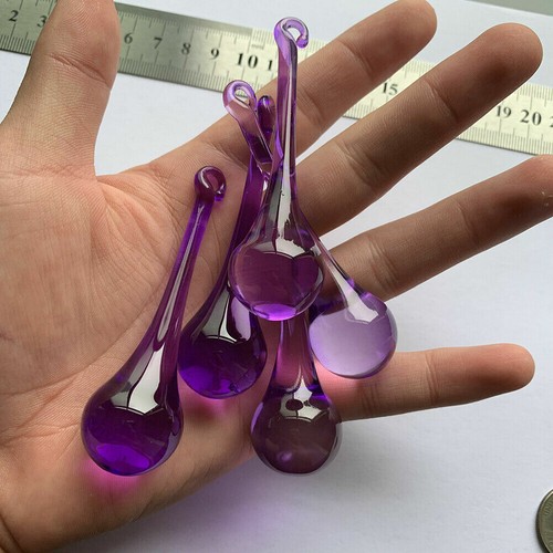 5 pièces pendentif violet goutte d'eau feng shui cristal attrape-soleil lustre suspendu - Photo 1/9