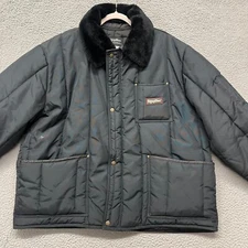 Vtg RefrigiWear Jacket Mens 2XL Black Quilted Puffer Coat Faux Collar Retro