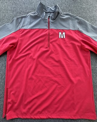 Mizuno Performance Pullover Men s Large Red Gray M Logo 1/4 Zip Short Sleeve