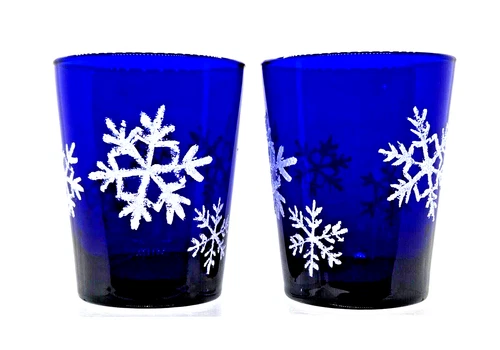 Set of 2 Libbey ~ Cobalt Blue ~ Old Fashioned Rocks Tumblers ~ Snowflakes
