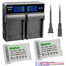 Kastar Battery LCD Rapid Charger for Canon NB-13L CB-2LH PowerShot G5 X Mark II