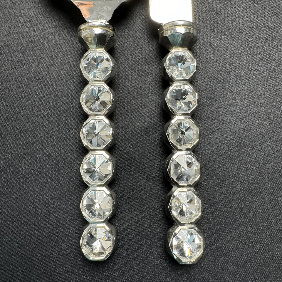 Juego de cuchillos para pasteles de recepción de boda cristal facetado y placa de plata de acero inoxidable Foto 3 de 4