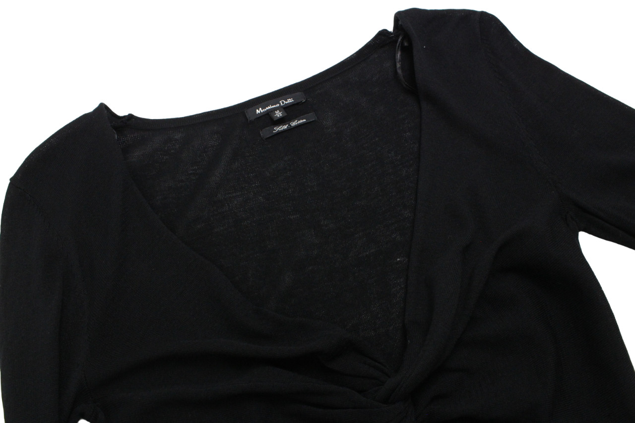 MASSIMO DUTTI Silk-Cotton Dress Women's MEDIUM Black Stretch 2 Piece Long Sleeve thumbnail 5