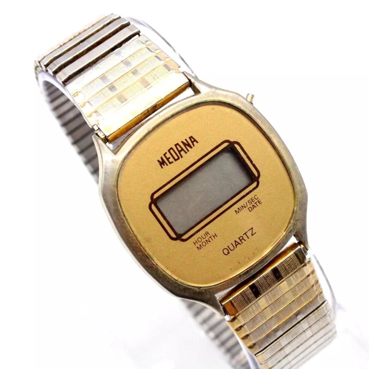 Vintage MEDANA Digital Watch Mens Gold Tone Stainless Steel Quartz