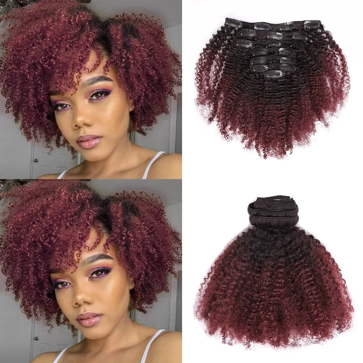 Afro Kinky Clip In Ombre Curly Clip In Hair Extensions 3C 4A