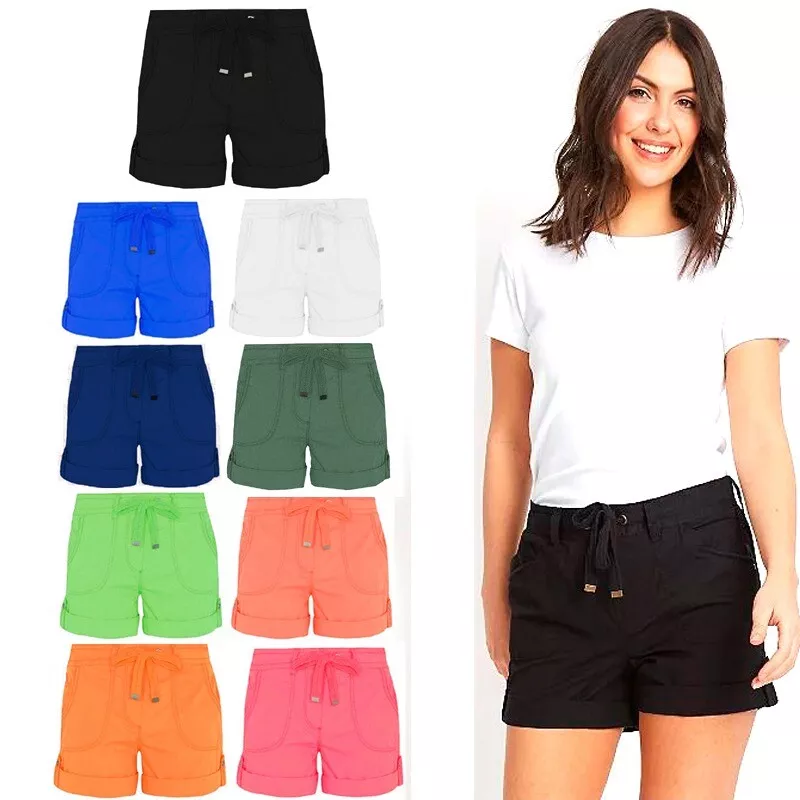 Ladies Women Summer Shorts Ladies Casual Fashion Cuffed Poplin Shorts Size  8-20