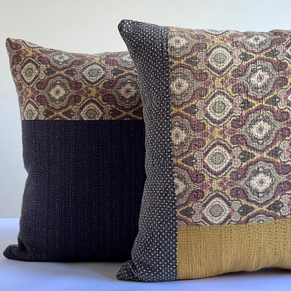Handmade Kantha Pillow cover 22x22 Inches Design B - Image 3 of 4