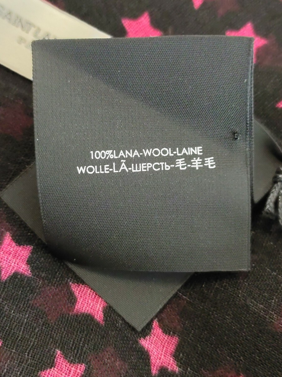 $595 Saint Laurent Unisex Black Lightweight Pink Star Wool