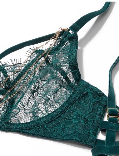 Victoria's Secret SEHR SEXY!! Goldkette Spitze halber BH & Höschen Set Neu mit Etikett! Groß - Bild 6 von 19