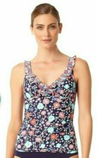 NWT Womens Anne Cole Lazy Daisy Navy Flounce Underwire Tankini Top Size 34B/32C