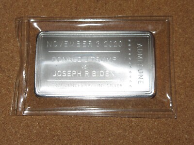 Very Collectible! Trump vs Biden 10 oz .999 Silver Bar - HUSTLE ON