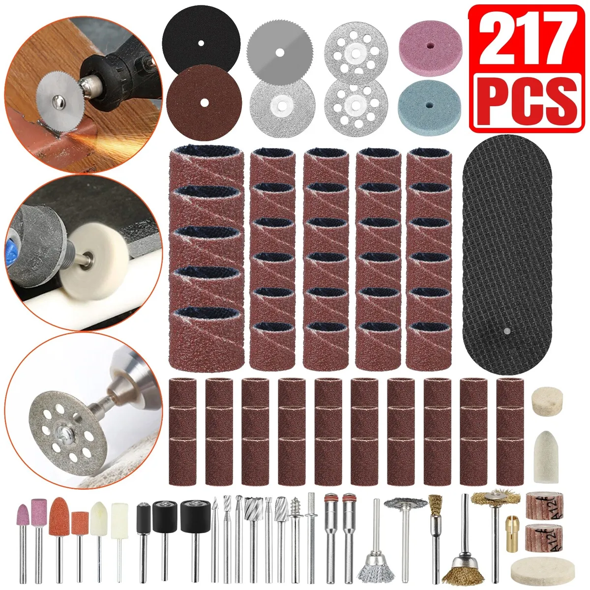 217PCS Rotary Tool Accessories Kit Sanding Cutting Polishing Grinder for Dremel  Rotary Tool Accessories Sanding Cutting Polishing Grinder 