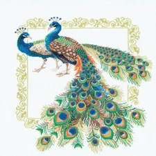 Peacocks Counted Cross Stitch Kit Riolis NEW gold blue bird exotic feather royal