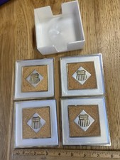 Vintage Union Pacific Railroad Coaster Set Of 4 With Tray White Celluloid Cork