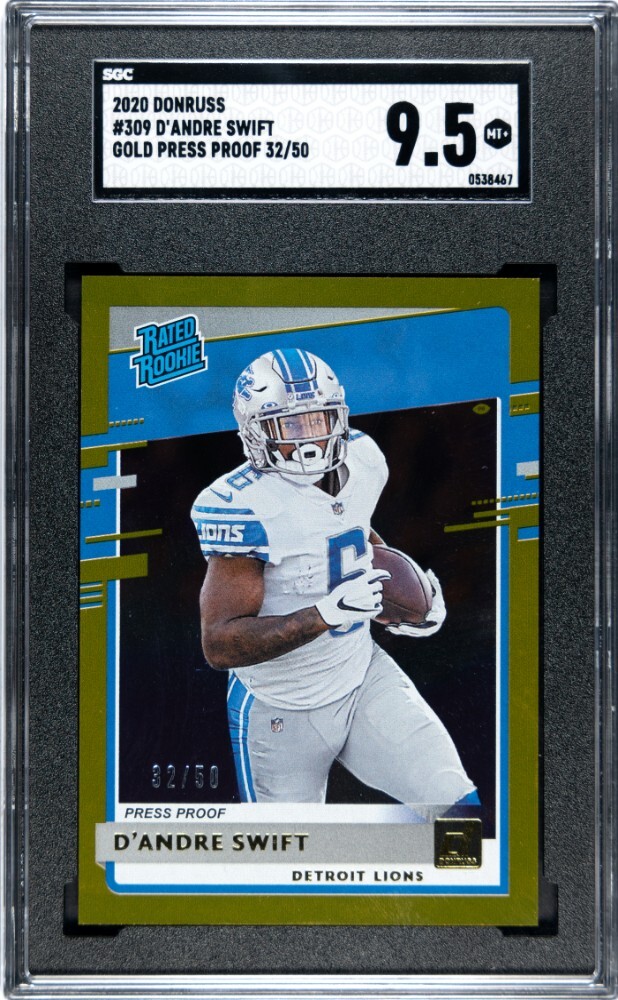 2020 Panini Donruss Rated Rookie Press Proof Gold D'Andre Swift /50 SGC 9.5 GM