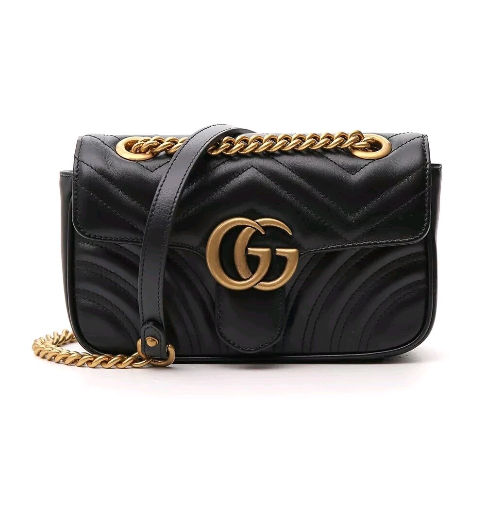 Gucci GG Marmont Gold Hardware Shoulder Bag Mini Black Leather | eBay