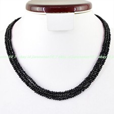 NATURAL 3 LINE 3mm RICH BLACK SPINEL ROUND FACETED BEADS NECKLACE 17-19in