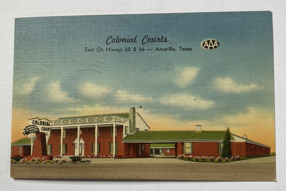 Vintage Linen Postcard ~ Colonial Courts Highway 66 Motel ~ Amarillo Texas TX