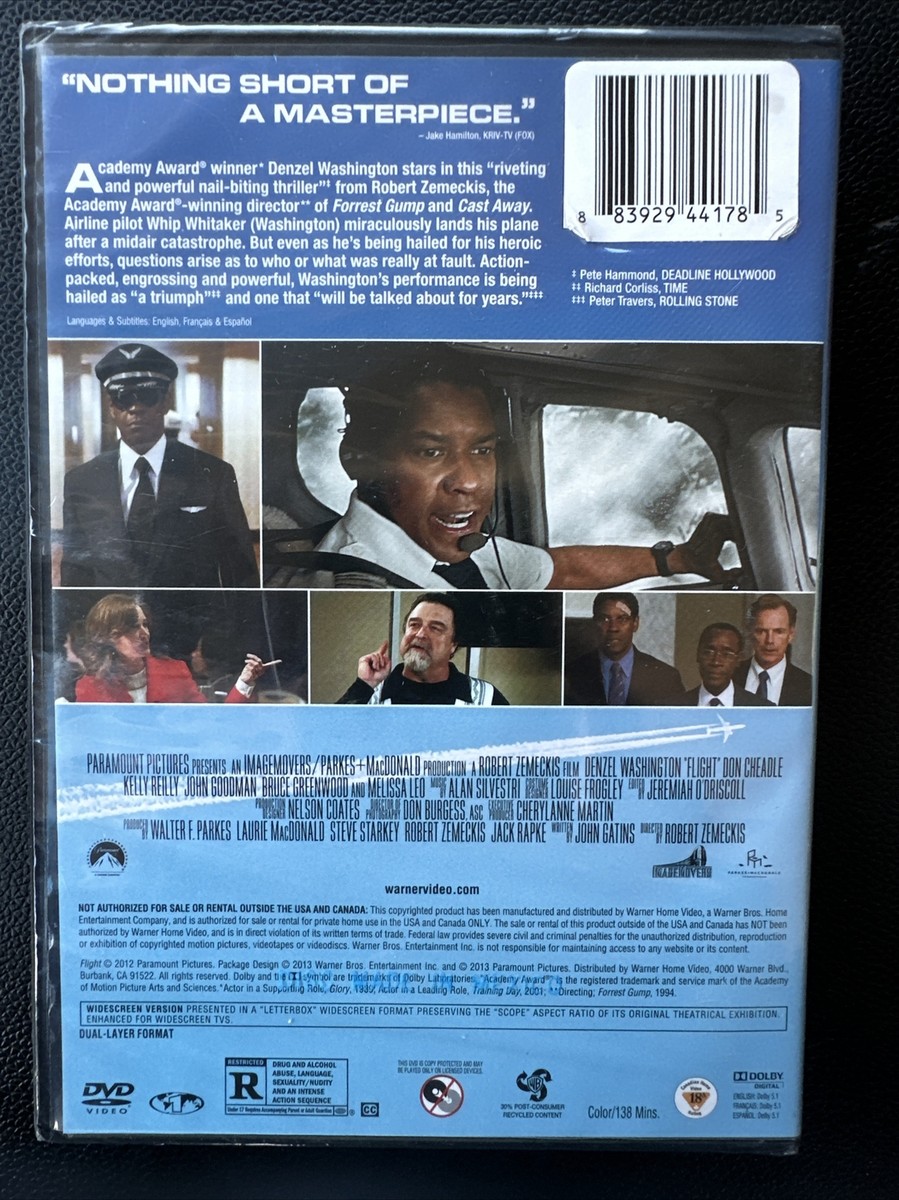 Flight: (2012 Promo DVD) Denzel Washington, Don Cheadle Brand New