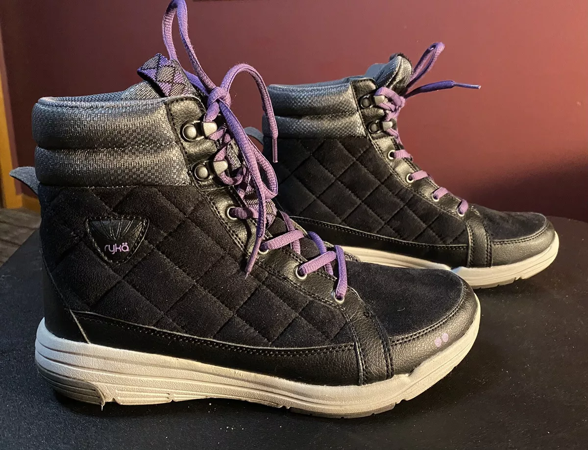 Ryka Aurora Women’s Black Purple Quilted Fabric Sneaker Ankle Boot Size 8.5  W