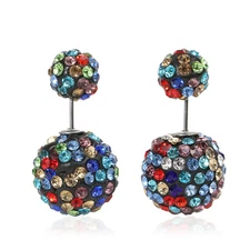 SEXY SPARKLES Clay Earrings Double Sided Ear Studs Round Pave Multicolor Rhinest