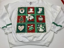 Vintage Christmas Sweatshirt Puffy Nutcracker Ugly/glitter LARGE 80s/90s White