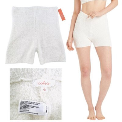 Colsie Womens Juniors Size M Pull-On Cozy Feather Yarn Lounge Shorts Fuzzy White