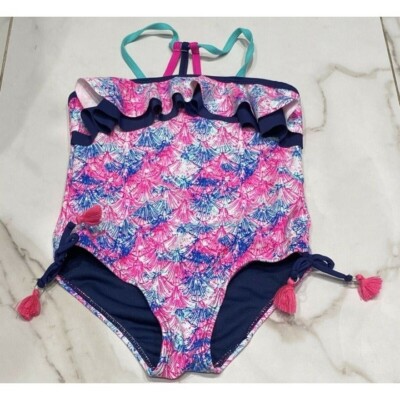 Limited Too Piece Swimsuit Hot Pink Navy Blue With Fringe