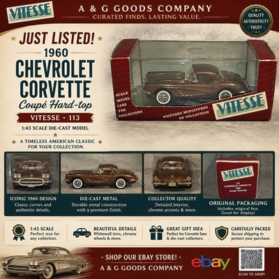 Vitesse 1960 Chevrolet Corvette Coupe Hard-top 1:43 Diecast Brown w/ Case