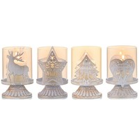Kerzenhalter Weihnachtsdeko Vintage Tischdeko Weiß Antik Shabby Chic 4Stk