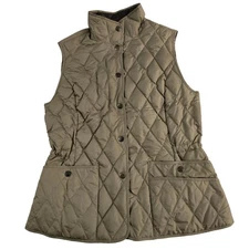 Eddie Bauer Quilted Goose Down Vest Women's Small Tan Brown Pockets Sleeveless