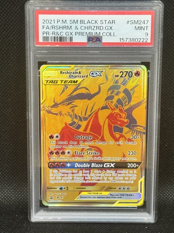 2021 Pokemon Reshiram & Charizard GX PSA 9 SM247 Black Star Promo Premium Collec